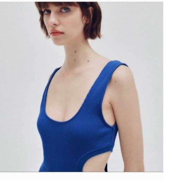 ZARA RIBBED CUT OUT MINI DRESS IN ROYAL BLUE, SZ SMALL - Picture 3 of 15